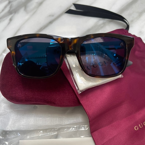 GUCCI COOL UNISEX HAVANA AND BLUE MIRROR SUNGLASSES - Picture 10 of 16